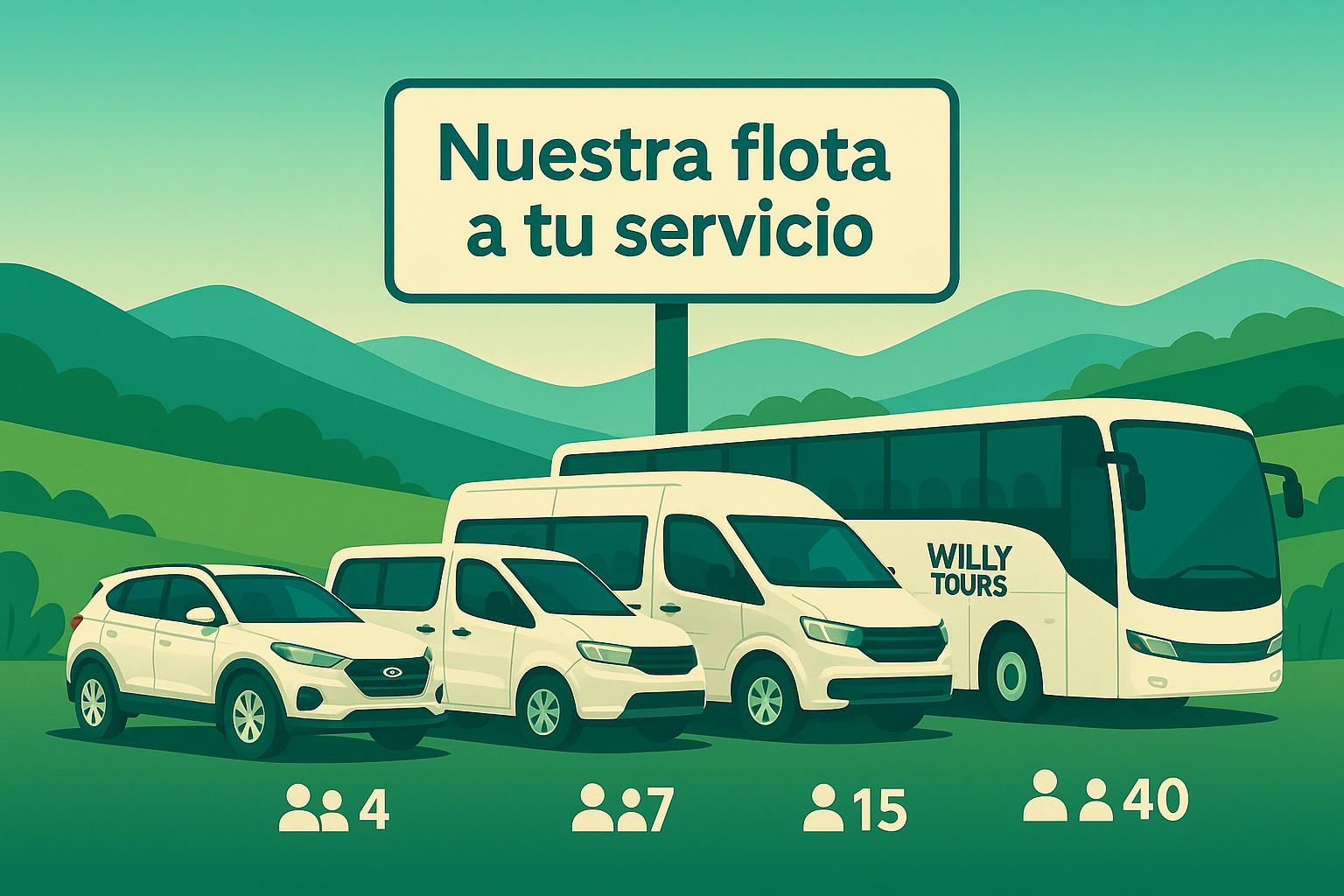 Flota de vehículos Willy Tours para transporte especial, turístico y ejecutivo en Santander